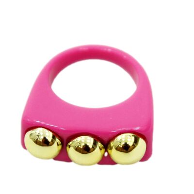 Pink Plastic Ring with Gold Embellishment