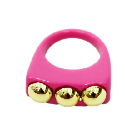 Pink Plastic Ring with Gold Embellishment