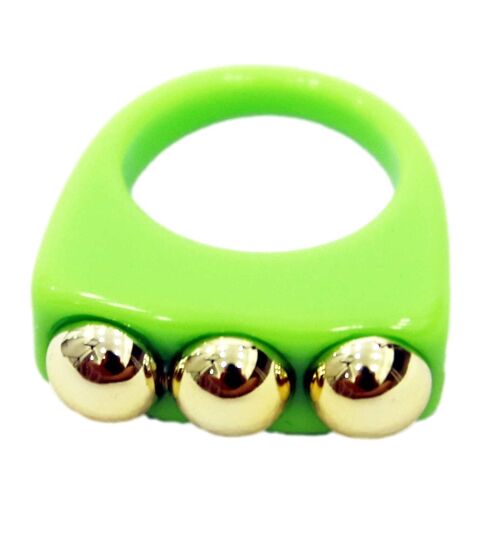 Green Plastic Ring with Gold Embellishment