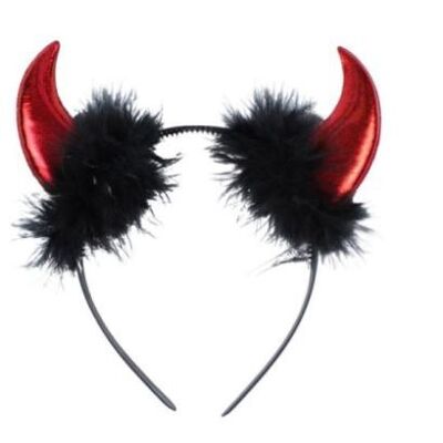 Black Red Horn Headband with Fur