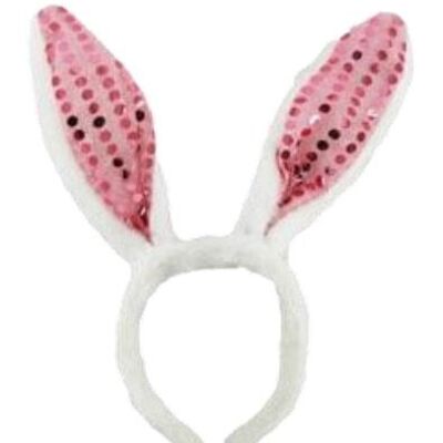 White with Light Pink Sequin Bunny Ears Headband