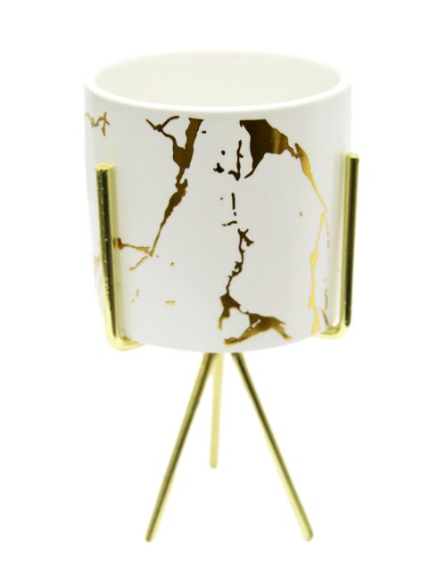 White with Gold Marble Detail Plant Pot with Gold Stand