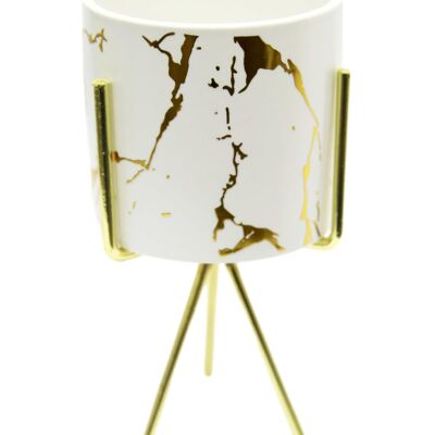 White with Gold Marble Detail Plant Pot with Gold Stand