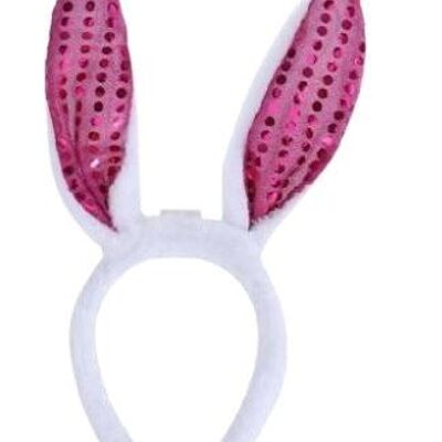 White with Pink Sequin Bunny Ears Headband