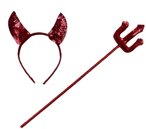 Red Devil Sequin Horns with Pitch Fork