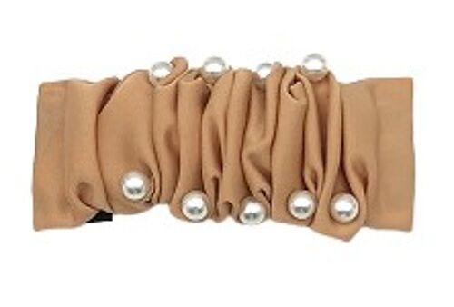 Nude Ruched Hairclip with Pearls