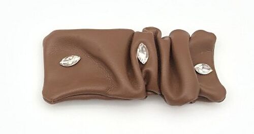 Brown Faux Leather Ruched Hair Clip with Diamantes