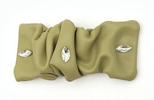 Lime Faux Leather Ruched Hair Clip with Diamantes