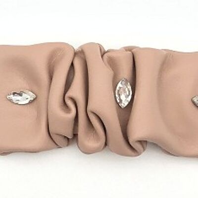 Pink Faux Leather Ruched Hair Clip with Diamantes
