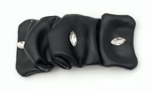Black Faux Leather Ruched Hair Clip with Diamante detail