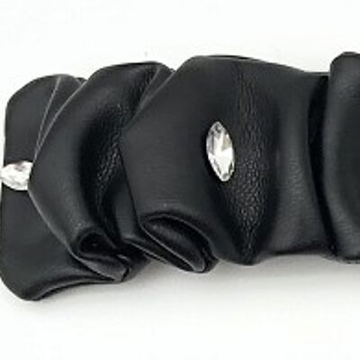 Black Faux Leather Ruched Hair Clip with Diamante detail