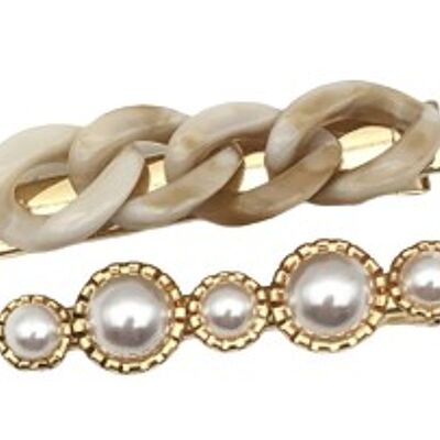 2 Pack Chain Link And Pearl Hair Clips