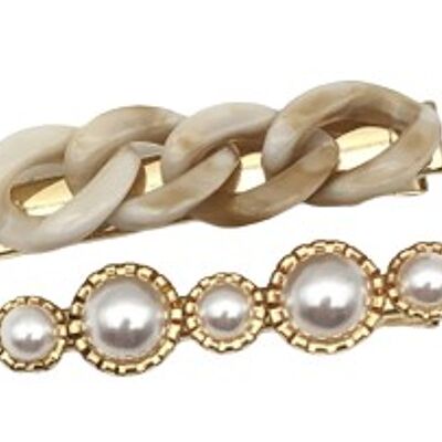 2 Pack Chain Link And Pearl Hair Clips