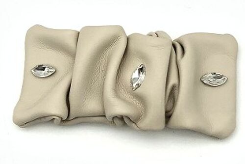 Cream Faux Leather Ruched Hair Clip with Diamante detail
