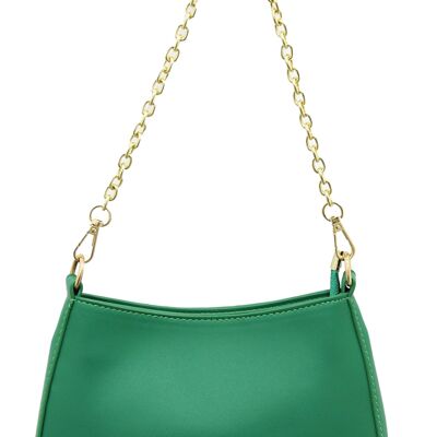 Green Faux Leather Curved Bag with Gold Chain