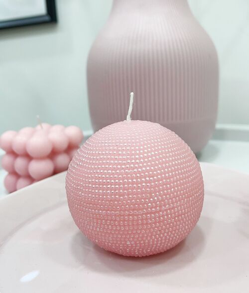 Pink Sphere Candle with Silver Design