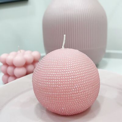 Pink Sphere Candle with Silver Design