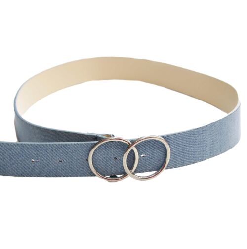 Double denim circle buckle belt