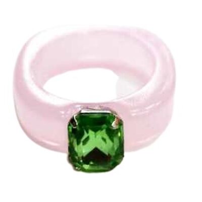 Anello in plastica rosa con gemma quadrata singola