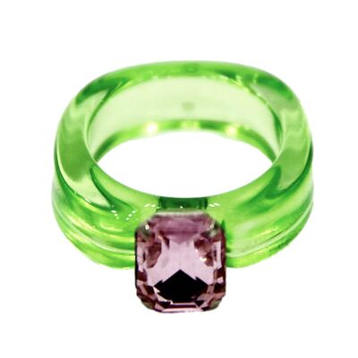 Green Plastic Ring with Single Square Gem
