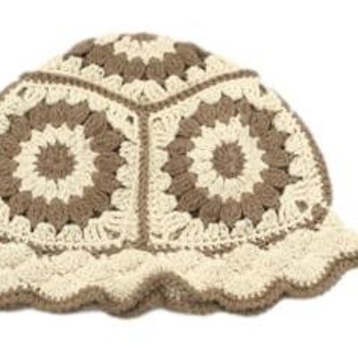 Tan and Cream Crochet Bucket Hat