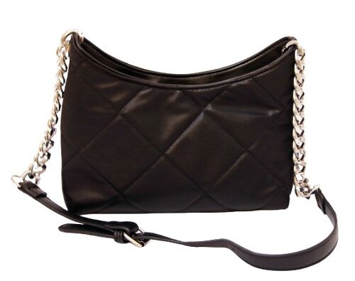 Black Quilted Bag with Chain and Faux Leather Strap