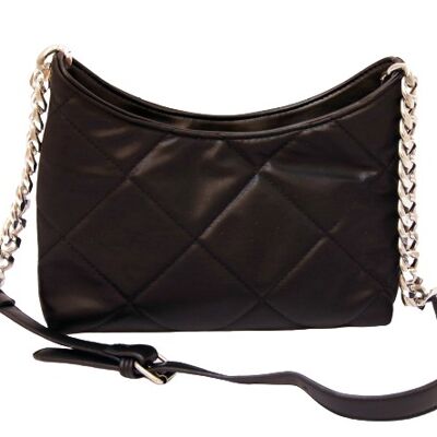 Black Quilted Bag with Chain and Faux Leather Strap