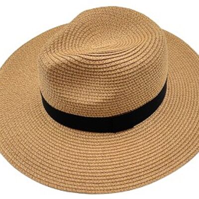 Tan Straw Fedora with Black Band