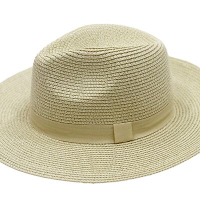 Sombrero Fedora de paja color crema con banda de poliéster tonal