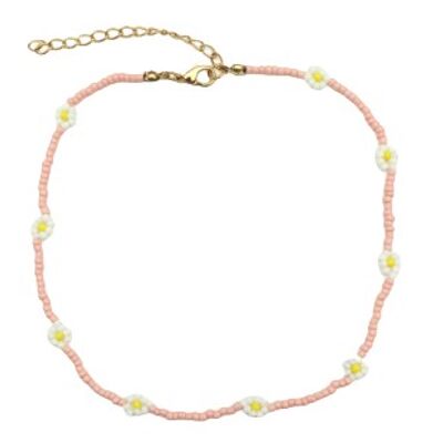 Rosa Perlen-Gänseblümchen-Halskette