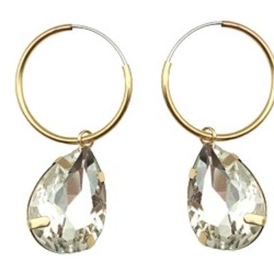Gold Hoop Earrings with Diamante Drop