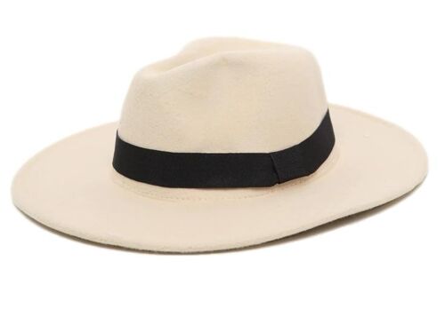 Cream Fedora Felt Hat With Poly Band
