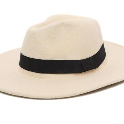 Cream Fedora Felt Hat With Poly Band