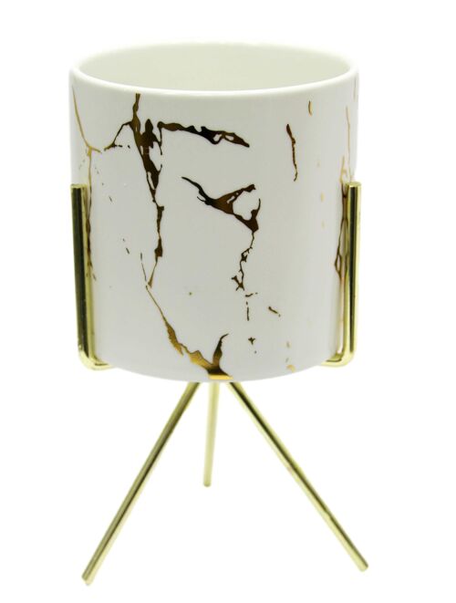 White with Gold Marble Plant Pot with Gold Stand