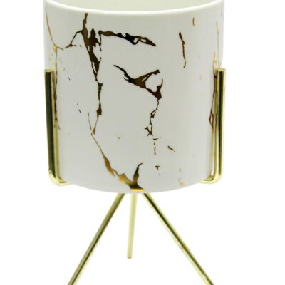 White with Gold Marble Plant Pot with Gold Stand