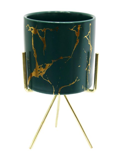 Green with Gold Marble Plant Pot with Gold Stand