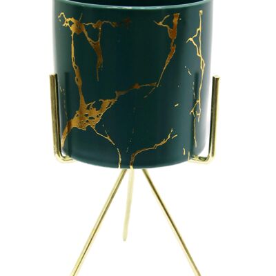 Green with Gold Marble Plant Pot with Gold Stand