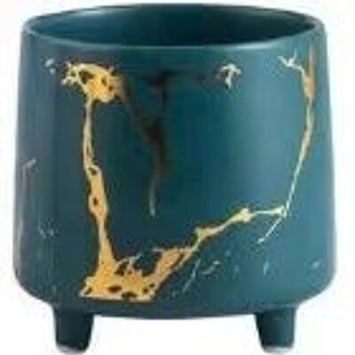 Green with Gold Marble Detail Plant Pot