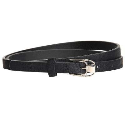Black Faux Leather Skinny Belt with Metal Buckle Detail
