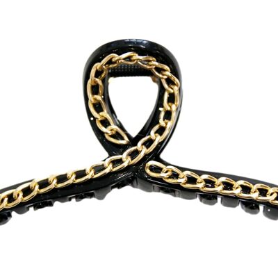 Black Hair Claw with Gold Chain Embellishment