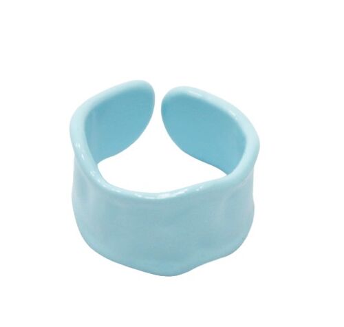 Light Blue Wide Metal Coated Ring