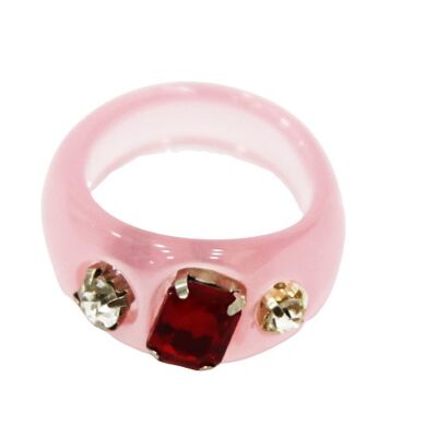 Anello in plastica rosa con gemme