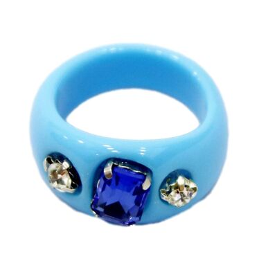 Anillo Plástico Azul con Gemas