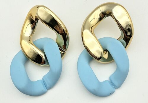 Blue and Gold Oversized Chain Link Earrings