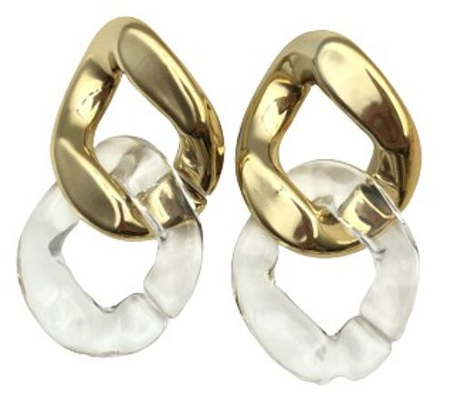 Clear and Gold Oversized Chain Link Earrings