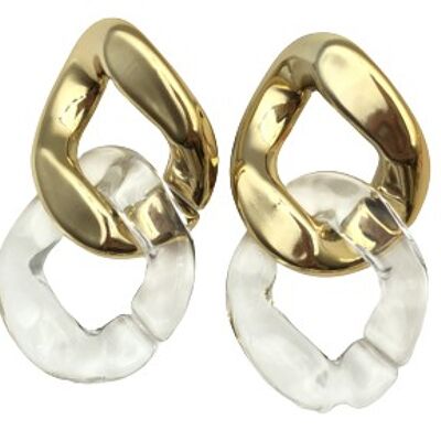 Clear and Gold Oversized Chain Link Earrings