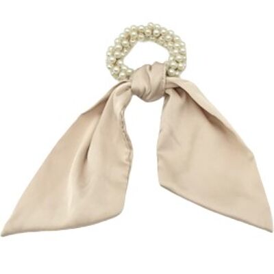 Nude Satin Scrunchie with Pearl Elastic