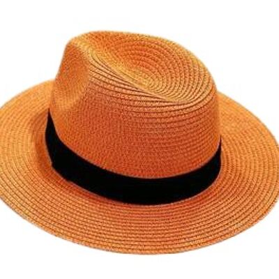 Orange Straw Fedora with Poly Band