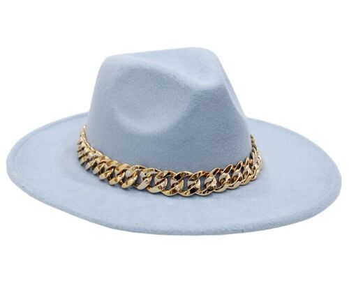Blue Fedora with Chunky Gold Chain Band
