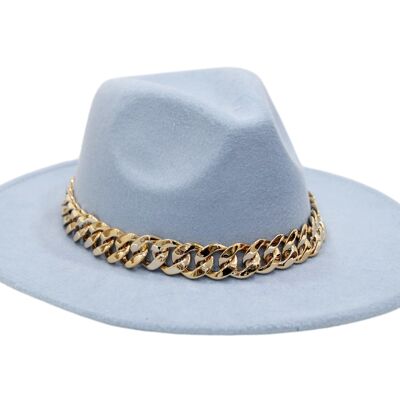 Blue Fedora with Chunky Gold Chain Band